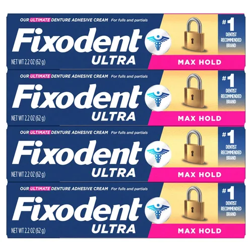 Vista 8 de Fixodent Ultra Max Hold Secure - Crema adhesiva para dentaduras postizas completas y parciales, 2.2 onzas (paquete de 4)