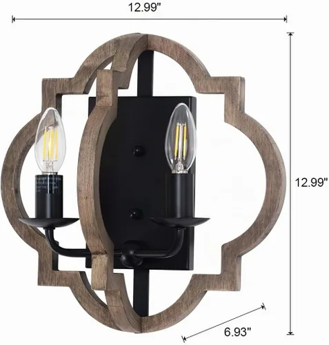Vista 5 de VILUXY Apliques de pared de madera retro industrial, lámpara de pared geométrica de granja, lámparas de pared negras para dormitorio, pasillo