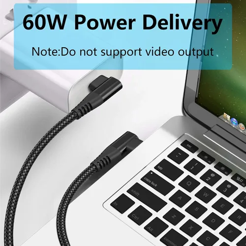 Vista 4 de Cable USB C a USB C en ángulo recto de 3.3 ft/3 pies, 90 grados, 60 W, PD tipo C, cable trenzado de nailon de carga rápida y transmisión de datos