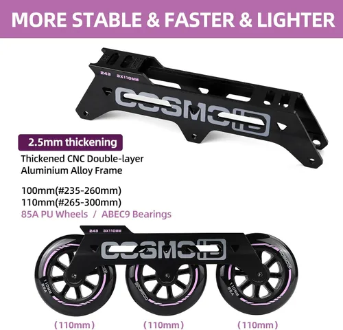 Vista 3 de Patín en línea para adultos - COSMOID Patines de alta performance con cuchillas para mujeres y hombres, marco de metal de 3 ruedas de 110mm