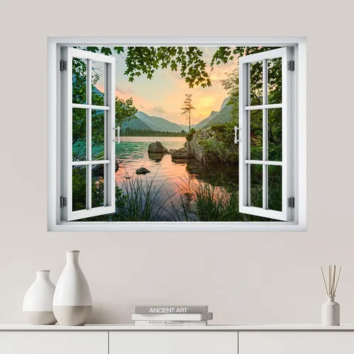 Vista 16 de SIGNWIN Adhesivo de pared removible/Mural de pared Vista de ventana Cordillera nublada Bosque Naturaleza Vida silvestre Fotografía Realismo Paisaje