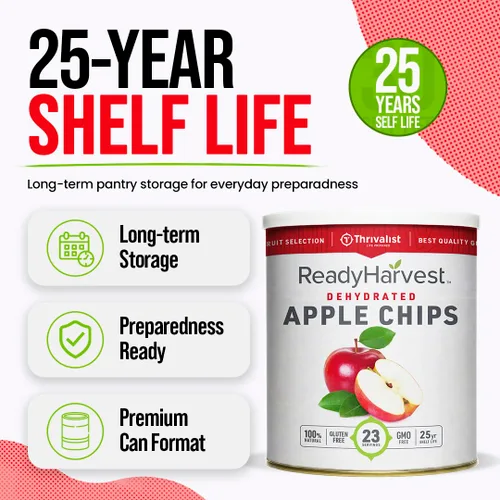 Vista 7 de Ready Harvest Alimentos deshidratados - Chips de manzana Alimentos de emergencia Kits de campamento y supervivencia Lata #10 Vida útil de 25