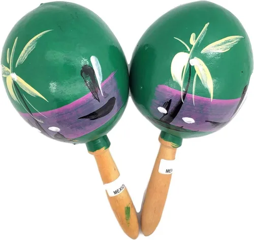 Vista 9 de Maracas de madera auténtica mexicana genuina hechas a mano de 8 pulgadas (10 pares (5 colores) 20 maracas) pintadas a mano. Madera. Generador