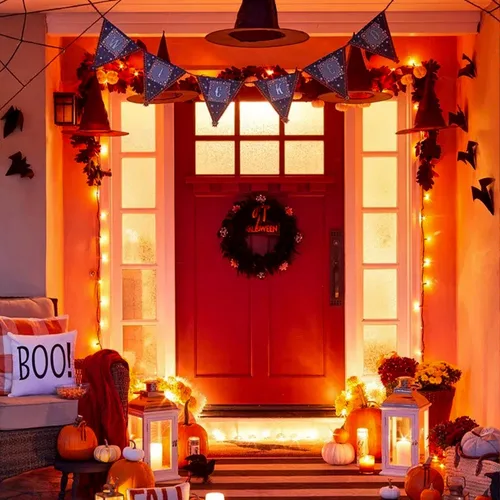 Vista 2 de JMEXSUSS 200 luces de Halloween naranjas/400 LED naranja Halloween luces de carámbano enchufables