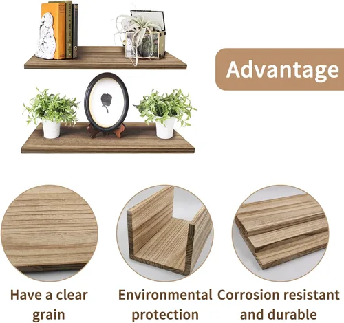 Vista 5 de Paquete de 3 tableros rectangulares de madera carbonizada de Paulownia de doble cara sin terminar para estantes de pared, manualidades, decoración