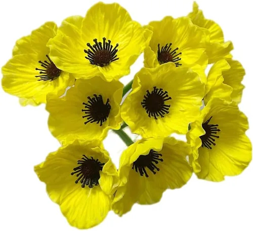 Vista 5 de Rikyo 10 ramos de flores artificiales de 11 pulgadas, flores de amapola, anémona sintética de poliuretano, flores silvestres falsas para mesa