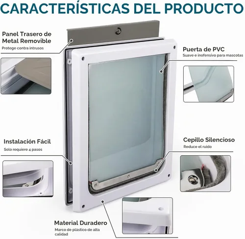 Vista 3 de PAWISE Puerta de perro de 2 vías, puerta para perro con cerradura con panel de metal seguro y solapa transparente flexible, resistente a