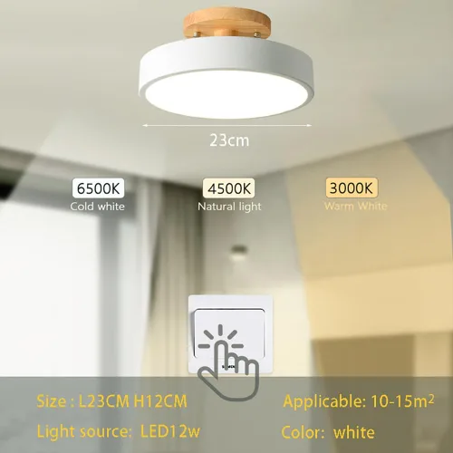 Vista 2 de Lámpara de techo LED regulable, lámpara de techo moderna de 9 pulgadas, montaje empotrado, de madera, de 12 W, lámpara blanca para sala de estar