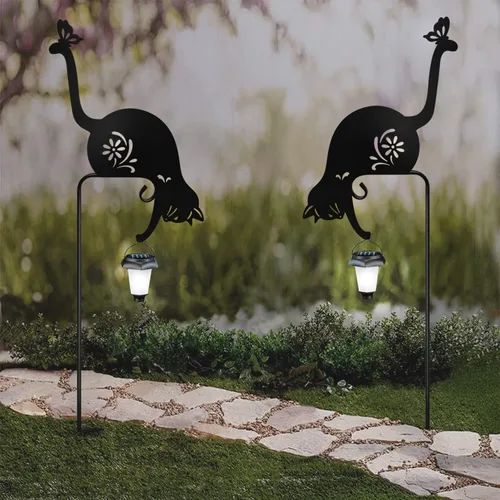Vista 3 de Estacas de Jardín de Gato Sosteniendo Farol Solar Gatos de Jardín de Metal Farol Solar de Gato Estacas Decorativas de Jardín para Patio, Jardín