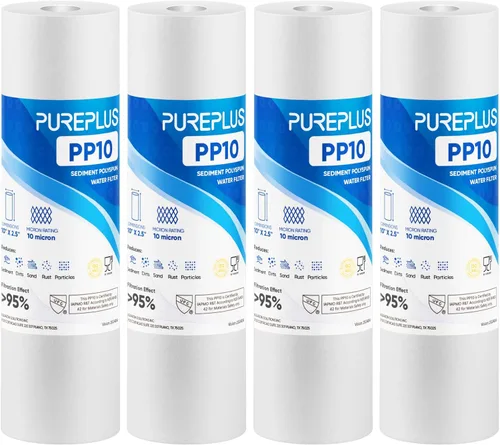 Vista 11 de PUREPLUS 1 micra 10" x 2.5" cartucho de filtro de agua sedimento para toda la casa de reemplazo para cualquier unidad RO de 10 pulgadas, Culligan