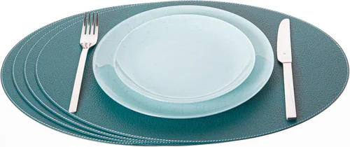 Vista 15 de Nikalaz Nikalaz - Juego de 4 manteles individuales ovalados de cuero reciclado, 18 x 13 pulgadas, decoración de mesa de comedor y cocina