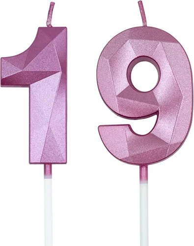 Vista 10 de Velas de cumpleaños número 19 y 91 para pastel, velas doradas con forma de diamante 3D con forma de diamante, decoraciones de cumpleaños