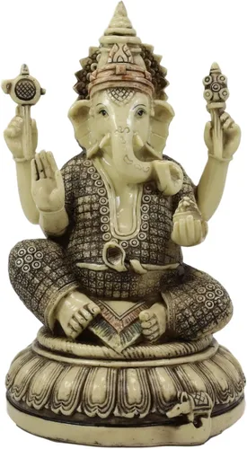 Vista 2 de Ebros 9.5 pulgadas de alto Hindú Supremo Dios Nritya Ganesha Chaturthi Meditación en el trono de loto con estatua de ratón Ganapati Elefante Deidad