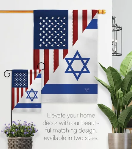 Vista 8 de Bandera estadounidense Israelí Bandera de Israel, 2 piezas de pancartas de pared para habitación, patio, césped, jardín, tapiz interior al aire
