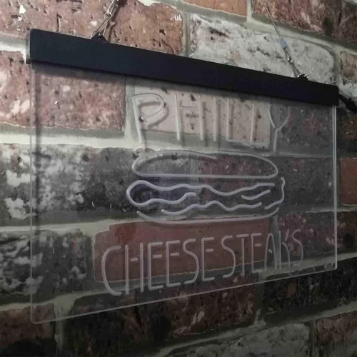 Vista 4 de ADVPRO Philly Cheese Steaks Café - Letrero de neón LED de doble color, azul y rojo, 24 x 16 pulgadas st6s64-i3850-br