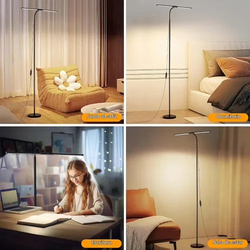 Vista 7 de Lámpara de pie LED, lámparas de pie brillantes de 18W para sala de estar, 3 modos de color 10 niveles de brillo, cuello de cisne flexible ajustable