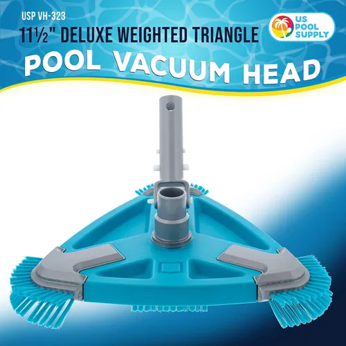 Vista 2 de U.S. Pool Supply Cabezal de Aspiradora Triangular Deluxe con Peso para Piscina con Cepillos Laterales, Conexión Giratoria, Mango EZ Clip - Para