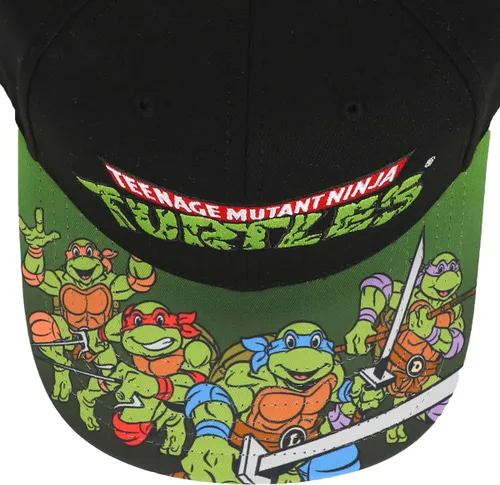 Vista 4 de TMNT Classic Retro Cartoon Characters & Logo Hombres Negro Precurve Snapback Sombrero, Negro
