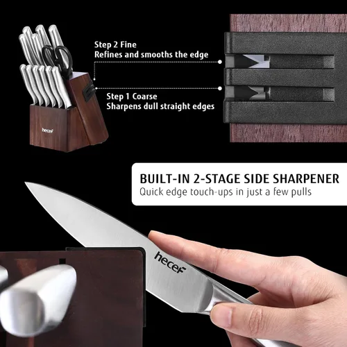 Vista 3 de hecef Juego de cuchillos de cocina de plata, hoja de acabado satinado con mango hueco (15 PCS)