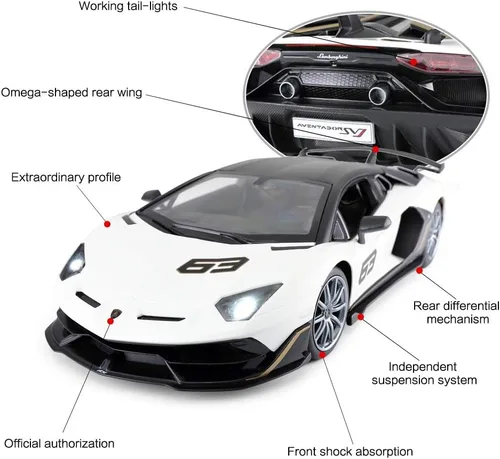 Vista 5 de RASTAR Coche de juguete Lamborghini 1:14 Lamborghini Aventador SVJ, modelo de control remoto, súper coche deportivo RC para carreras, para niños