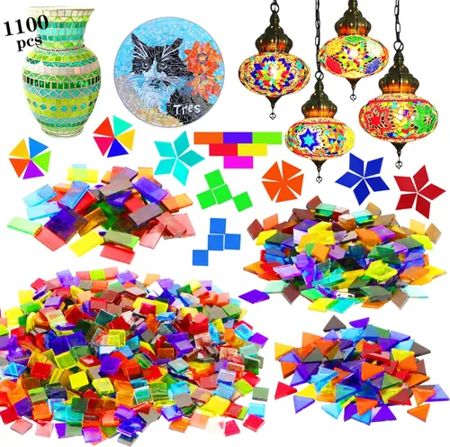 Vista 8 de 1100 Piezas de Azulejos de Mosaico, Azulejos de Mosaico de Vidrio para Manualidades al Por Mayor, Piezas de Vidrio de Mosaico Teñido, Suministros