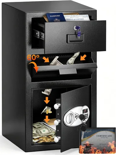 Vista 14 de Caja de seguridad depositaria de 2.6 pies cúbicos para negocios con ranura de colocación rápida, cajas de seguridad para efectivo con pantalla LCD