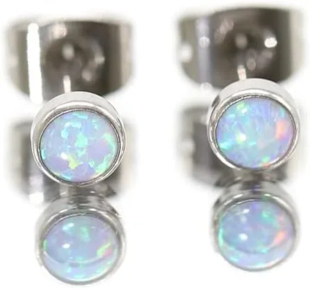 Vista 5 de G23 - Aretes de titanio con ópalo para mujeres y niñas, hipoalergénicos, con piedra natal de 0.157in y 0.197in, para orejas sensibles, joyería