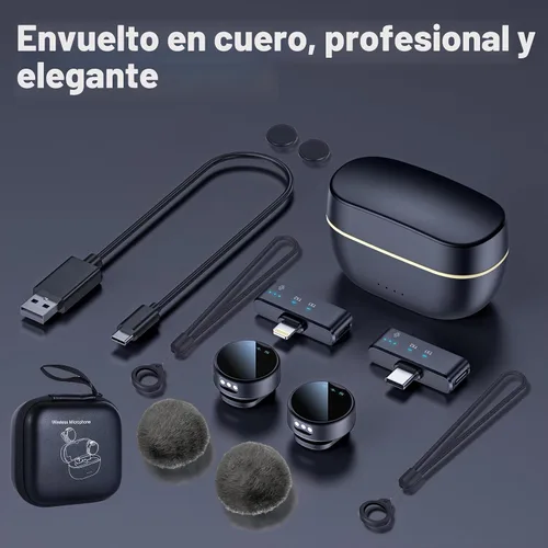 Vista 5 de Micrófono Lavalier inalámbrico para iPhone/Android, rango de 200 pies, mini micrófono con cancelación de ruido, 25 horas de duración de la batería