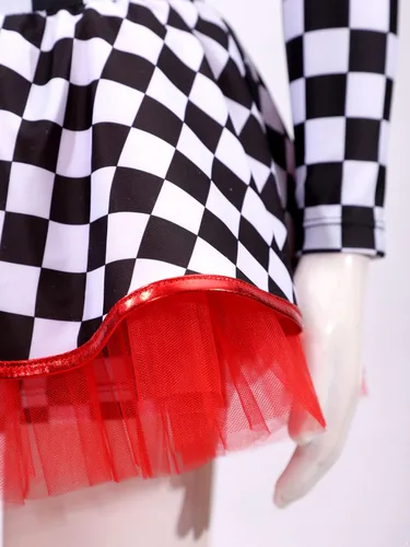 Vista 6 de vastwit Disfraz de piloto de carreras de lentejuelas brillantes para niños y niñas, vestido tutú con cuello falso