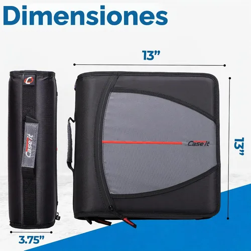 Vista 5 de Case-it Mighty Zip Tab - Carpeta escolar con cremallera Anillos tóricos de 3 pulgadas, capacidad de 600 hojas, carpeta de archivos expandible de 5