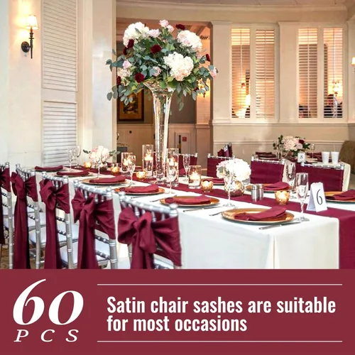 Vista 3 de Showgeous 60 cintas de satén color burdeos para decoración de sillas de recepción de boda, lazos para sillas de 7 x 78 pulgadas para banquetes