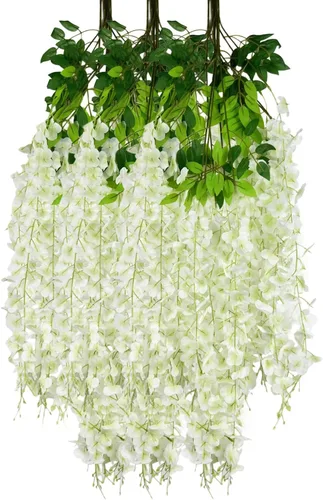 Vista 55 de Paquete de 5 guirnaldas de flores colgantes de glicina rosa, enredaderas de flores artificiales de 3.77 pies, glicinia falsa, guirnalda colgante