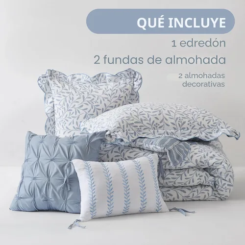 Vista 6 de Madison Park Juego de edredón floral azul Queen, juego de ropa de cama
