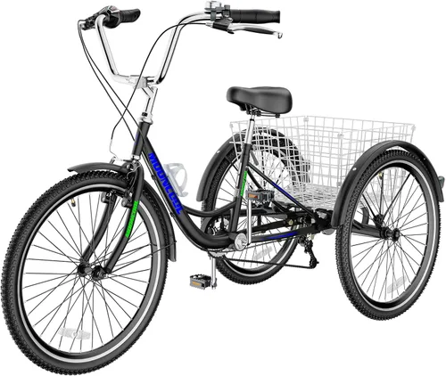 Vista 16 de Slsy Triciclo para adultos de 7 velocidades, 20/24/26 pulgadas, bicicleta de 3 ruedas para adultos con cesta de compras grande, capacidad de 350
