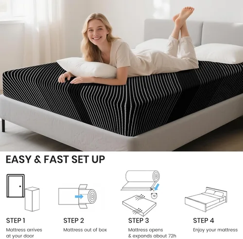 Vista 6 de Colchón individual de 8 pulgadas, espuma viscoelástica refrescante de gel, cama tamaño individual en una caja, sensación firme media para alivio