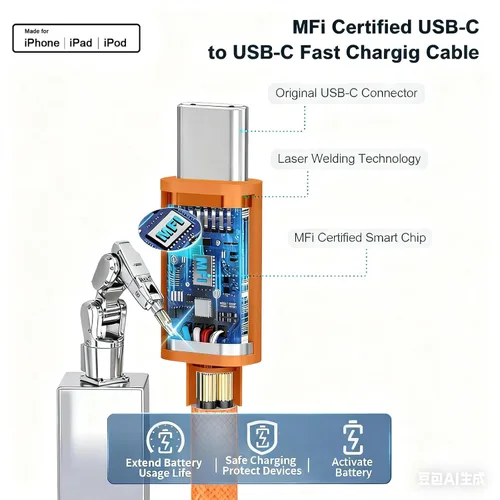 Vista 4 de Cargador rápido para iPhone 17 16 15, [certificado MFi] Bloque de cargador de pared USB C de 40 W con USB C de 10 pies de carga USB C a USB C cable