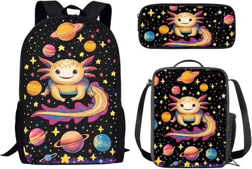 Vista 31 de Paquete de 3 bolsas escolares con estampado de bandera estadounidense para niños, mochila de gran capacidad para laptop, con cremallera, estuche