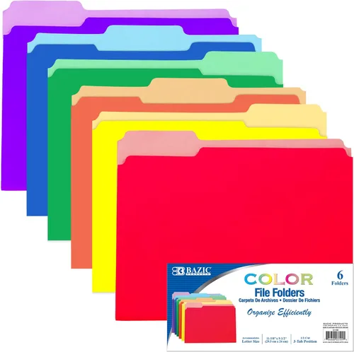 Vista 7 de BAZIC Products Carpeta de archivos de color, pestaña de corte de 1/3, carta, 6 unidades, paquete de 4 Colores surtidos (6 unidades)