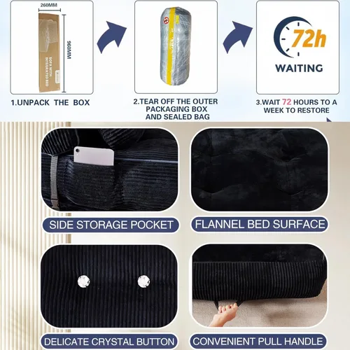 Vista 4 de Sofá cama plegable tipo futón, sin montaje, negro 5 Paquete de 5 unidades.