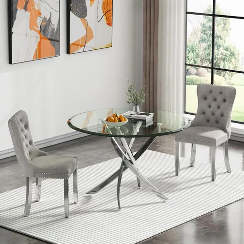 Vista 92 de HomVent Juego de mesa de comedor redonda de vidrio para 2, moderno juego de mesa y sillas de cocina de vidrio templado, juego de mesa de comedor