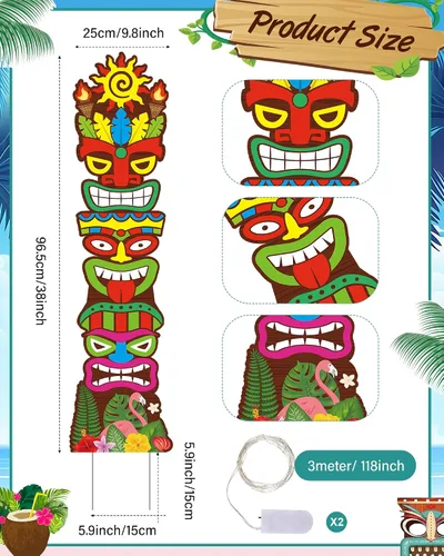 Vista 2 de Queekay 2 carteles de Tiki Yard Luau Hawaiian Tropical Party Decoración al aire libre Tiki Bar Letrero con estacas para verano (estilo iluminado)