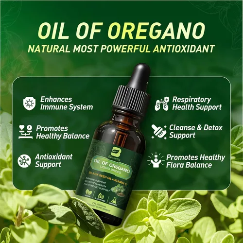 Vista 2 de B BEWORTHS Gotas de Aceite de Orégano Orgánico Aceite de Orégano con Aceite de Semilla Negra, Vitamina E, Gotas de Orégano 80% Carvacrol