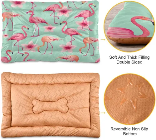 Vista 2 de Hermosa cama rectangular para perros y gatos con diseño de flamenco rosa, cómoda cama rectangular para mascotas, ultrasuave y calmante para perros
