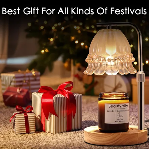 Vista 5 de Beautycity Lámpara calentadora de velas, calentador de velas inalámbrico remoto para velas de tarro, lámpara eléctrica con temporizador y atenuador