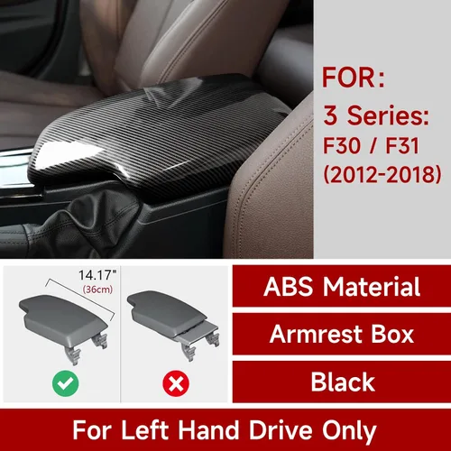 Vista 2 de Funda para reposabrazos de automóvil, caja de almacenamiento de tapa de color carbono, ajuste ABS para BMW F30 2012 2013 2014 2015 2016 2017 2018