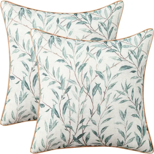 Vista 19 de VOGOL - Funda de almohada texturizada de lino, 18 x 18 pulgadas, estilo granja, para sofá, cama y habitación, con diseño de pájaros y hojas beige