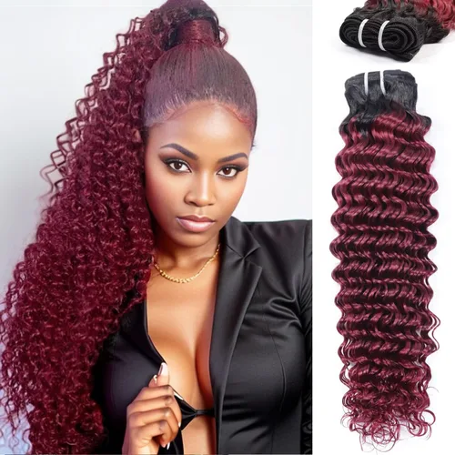 Vista 9 de Manojos de cabello humano ondulado profundo de 12, 14, 16 pulgadas, paquetes de ondas de agua, 100% sin procesar, 10A, cabello humano virgen