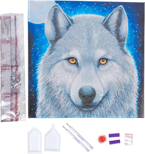 Vista 5 de Crystal Art Kit de arte de pared enmarcado mediano (11.8 x 11.8 pulgadas), lobo luz de luna, kit de pintura de diamantes para edades de 8 años