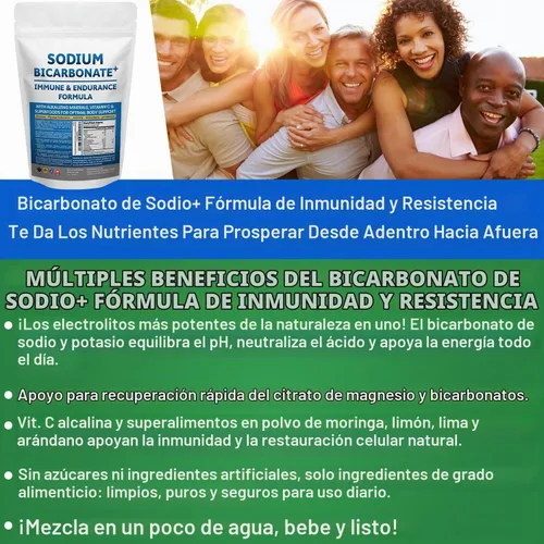 Vista 5 de Bicarbonato de sodio + fórmula inmune y de resistencia con bicarbonato de sodio sin aluminio, potasio, magnesio, VIT C y superalimentos. Polvo