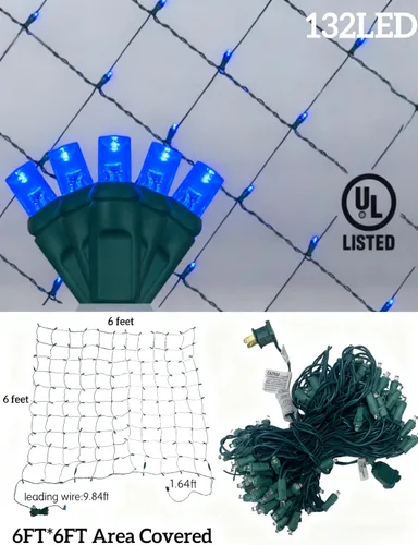 Vista 7 de Red de luces LED de Navidad para arbustos, 132 luces LED de 6 pies x 6 pies, conectables con certificación UL para arbustos, árboles, arbustos